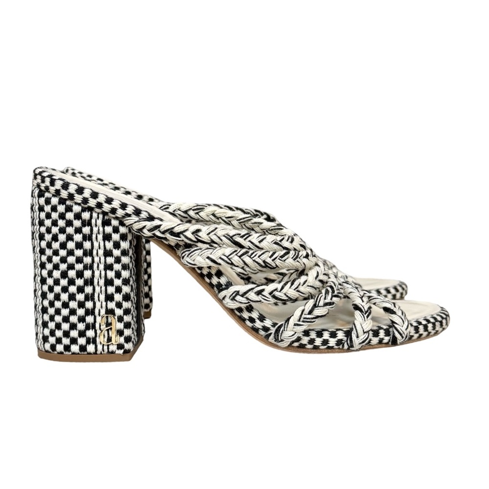 Antolina Women's Black and White Woven Block Heel Slide Sandals Size 38.5